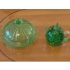 Image 1 : 6" Lime Green Covered Candy Dish & Art Glass Bubble Paperweight