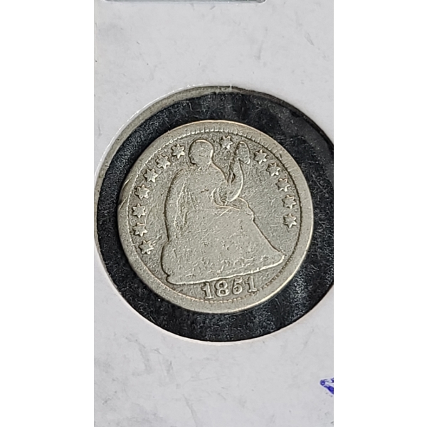 1851 Seated 90% Silver Half Dime