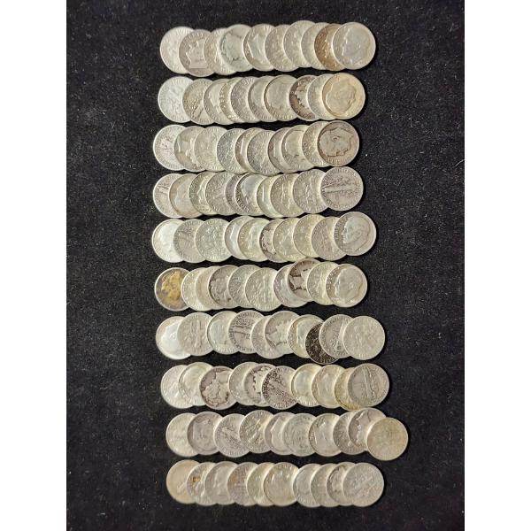 $10 Face Value in Assorted 90% Silver Dimes