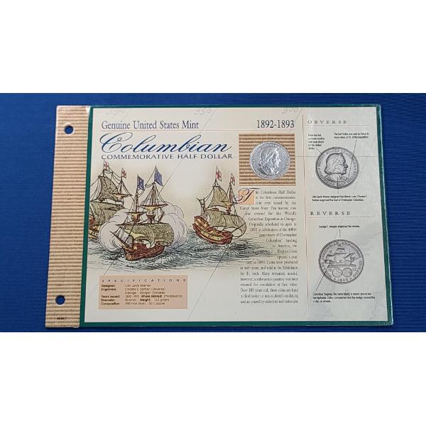 1893 90% Columbian Commemorative Half Dollar On American Historic Society Display Card