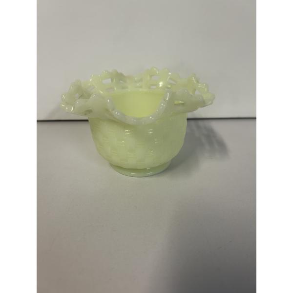 Uranium Glass Vase - Yellowish/Green Uranium Glass Vase with Crimped Edges 