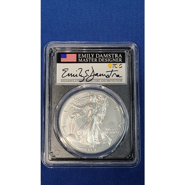 2021-W PCGS SP70 Type 2 First Day Of Issue 1 oz Burnished Silver American Eagle - Signed 