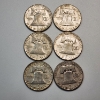 Image 2 : Six 1951 United States 90% Silver Franklin Half Dollars - FV: $3.00