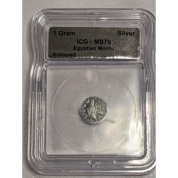 ICG - MS70 Egyptian Montu - Antiqued Silver - 1 Gram - Graded Coin - 1 Gram Fine Silver