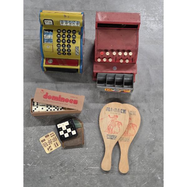 Vintage Toys Including Metal Cash Registers, Dominos In Case And More!