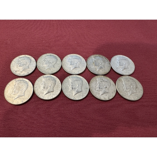 (10) 40% Silver John F. Kennedy United States Half Dollars - Mint Condition - $5.00 Face Value