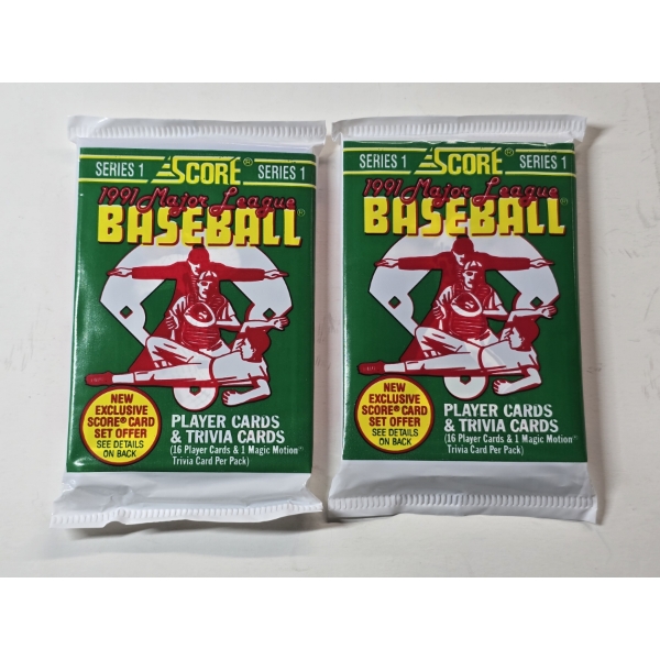 2 - 1991 Score MLB Baseball Wax Packs Baseball Cards - Factory Sealed - Possible Bo Jackson Error
