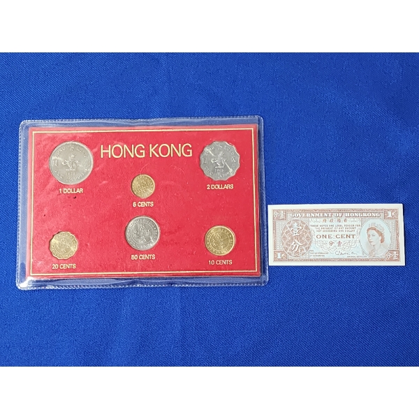 Hong Kong 6-Coin Set & Hong Kong One Cent Note 