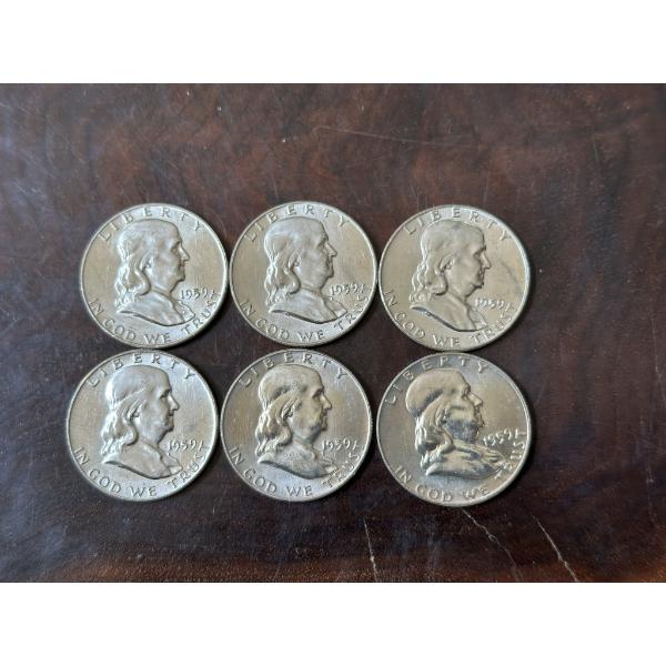 1959-D Brilliant Uncirculated Franklin Half Dollars - $3.00 Face Value