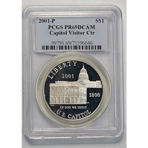 PCGS 2001-P PR69 DCAM Capitol Visitor Center Commemorative Proof 90% Silver Dollar