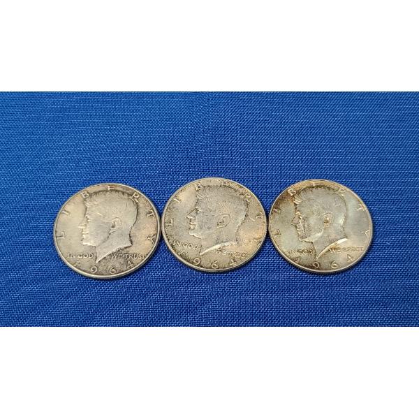 (3) 1964 90% Silver Kennedy Half Dollars