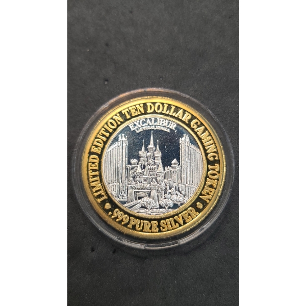 Limited Edition Las Vegas Excalibur $10 Gaming Token With .999 Fine Silver