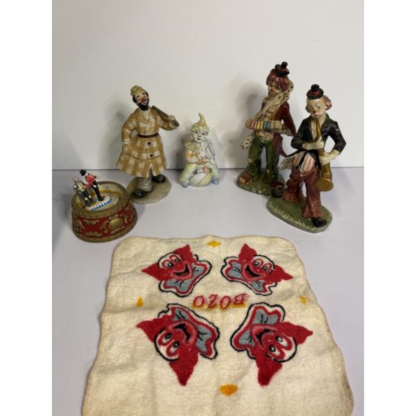 Assorted Clown Figurines & Bozo Washcloth