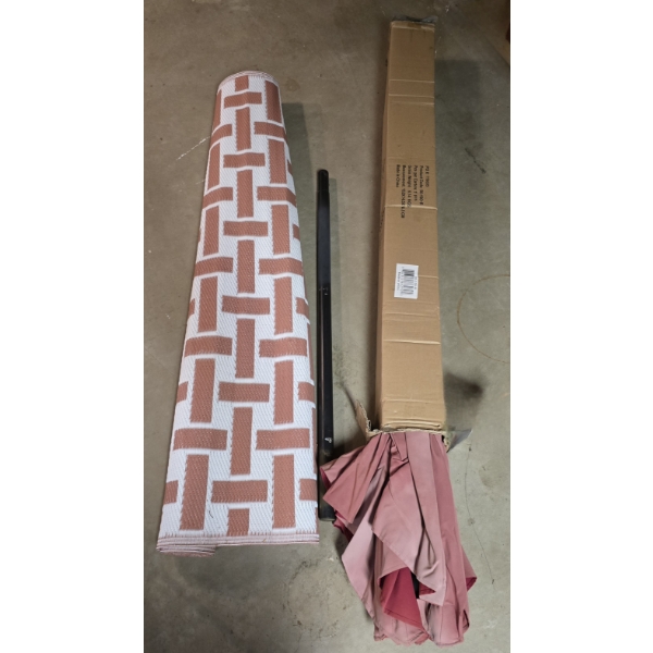 Outdoor Rug (Approx. 5'x7') and Umbrella