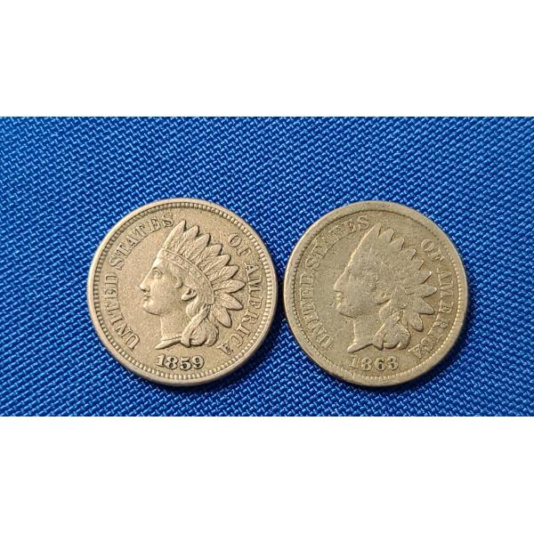 United States 1859 First Year Indian Head Cent & 1863 Indian Head Cent 