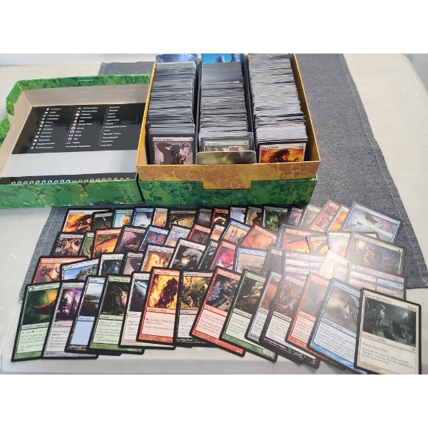 Large Lot of Assorted Magic The Gathering Trading Cards In Holiday Box -Includes Holos, Rares & More