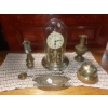 Image 4 : Nice Grouping Of Brass Table Pieces With Elgin 8 Day Spinning Anniversary Clock - See Pics
