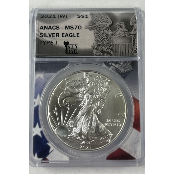 2021 United States American Silver Eagle .999 Fine Silver Troy Ounce Coin -West Point Mint
Graded NG