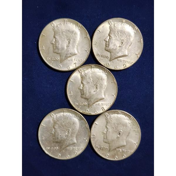 Five Assorted 40% Silver U.S. Kennedy Half Dollars ~ Face Value: $2.50