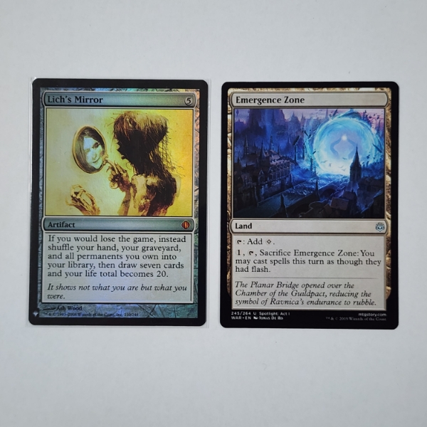 Two Magic The Gathering Trading Cards Including Holo Mythic Rare Lich's Mirror