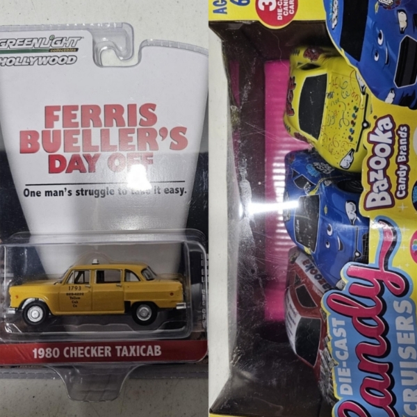 Lot of (2) Vintage Toys - Inclused Set of (3) Die-Cast Candy Cruisers Plus Ferris Bueller Taxicab 