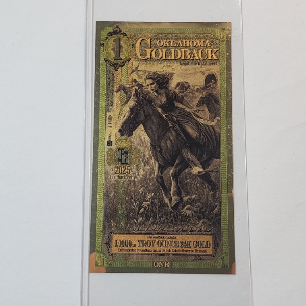 2025 *ALPHA SERIES* Oklahoma 1 Goldback Note - 1/1000th Troy Ounce 24K Gold
