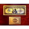 Image 1 : Pure 24k .999 Gold Foil United States 1899 $5 INDIAN CHIEF Large Note  In Pure GOLD With COA
