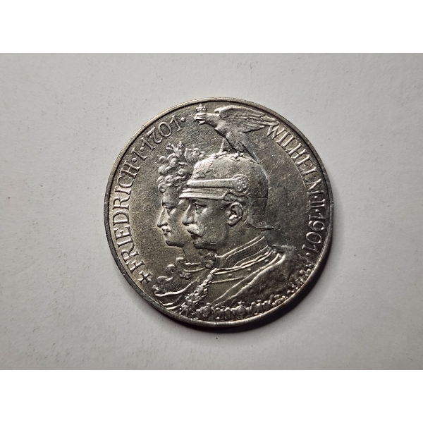1901 German States Prussia Funf Mark (5 Mark) 90% Silver Coin ~ ASW: 0.8037 oz