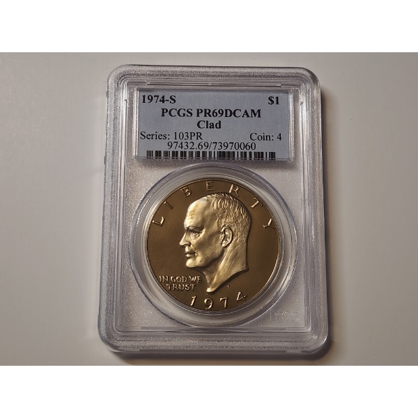 1974-S Eisenhower Clad Dollar Graded PR 69 DCAM by PCGS