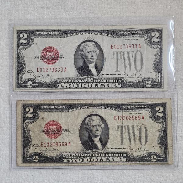 Two Series of 1928 G United States $2 Legal Tender Notes FV: $4.00
