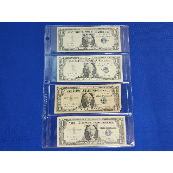 Lot of 4 U.S. 1957 & 1957-B Blue Seal $1 Silver Certificates