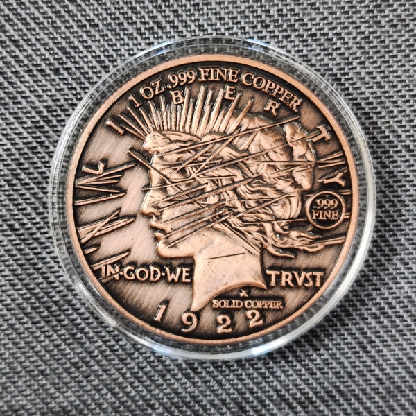Harvey Dent Two-Face 1 Oz .999 Fine Copper Round W/ Peace Dollar Reverse Design