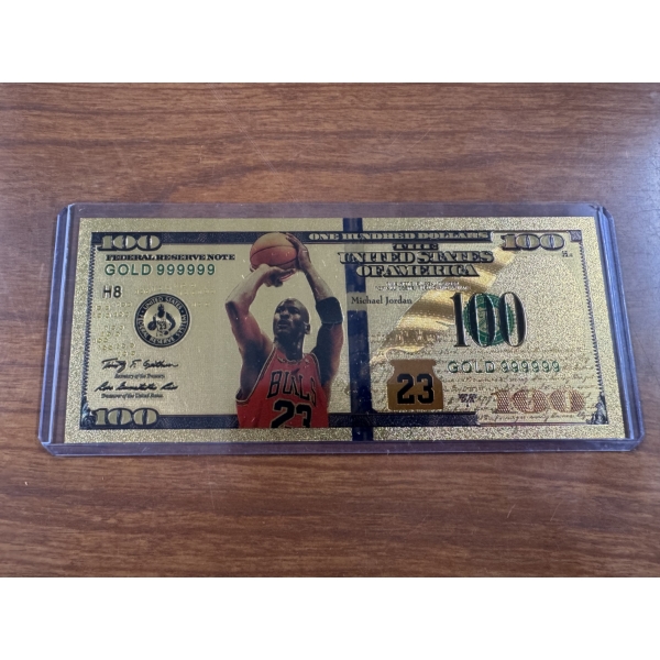 2009 Michael Jordan .999999 $100 Gold Foil Note In Protective Holder - Mint Condition