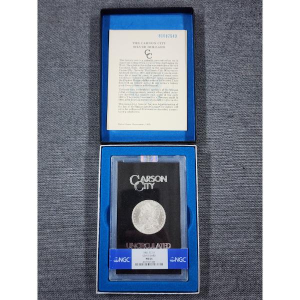 NGC MS 64 1881 Carson City Morgan Silver Dollar in GSA Hoard Holder