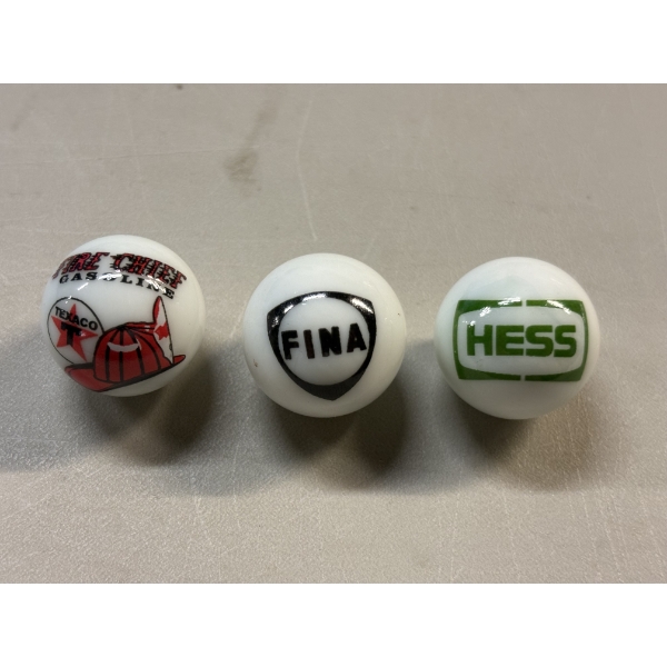 3 - Vintage Gas & Oil Advertising One Inch Shooter Marbles - Texaco, Fina & Hess