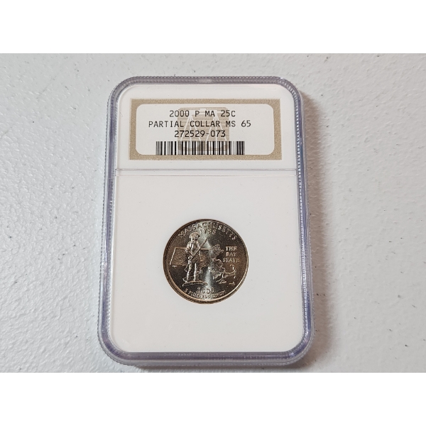 2000-P Massachusetts State Quarter NGC MS 65 Partial Collar Mint Error 