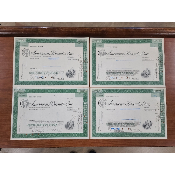 Lot of Four American Brands Inc. Assorted Stock Certificates 