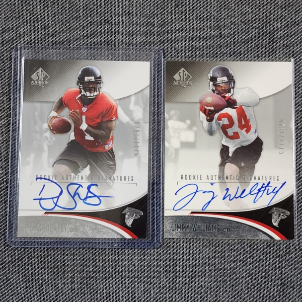 Two Upper Deck AUTOGRAPHED Atlanta Falcons NUMBERED Rookie Authentics Football Trading Cards