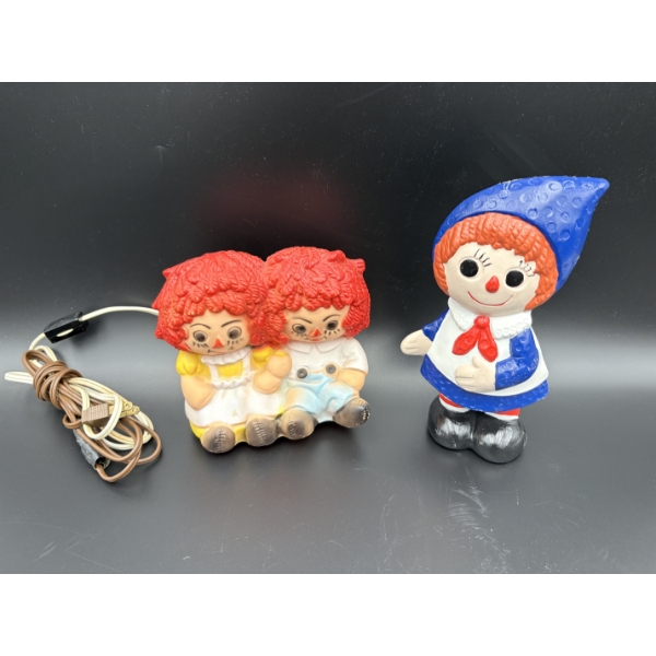 Raggedy Ann & Andy Plastic Plug in Night Light (non-working) & Raggedy Ann Figurine - Nan San Ind. 
