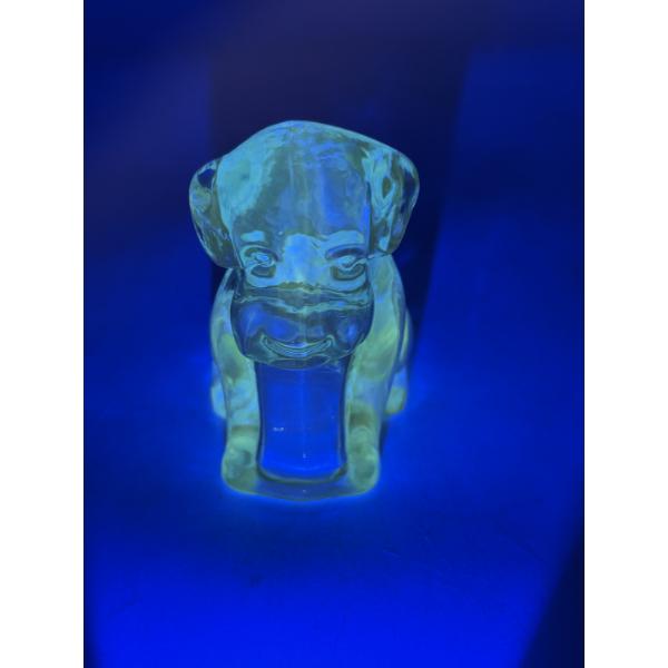 Adorable Degenhart Vintage Uranium Glass Dog Figurine -Ice Blue