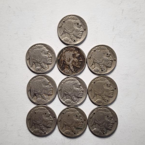 10 Assorted Buffalo Head Nickels ~ Many Still Showing Dates ~ Face Value $0.50