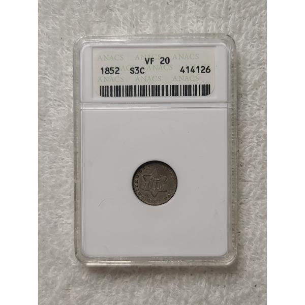 ANACS VF20 Graded 1852 Silver Three Cent Piece - Great Coin For Any Collector