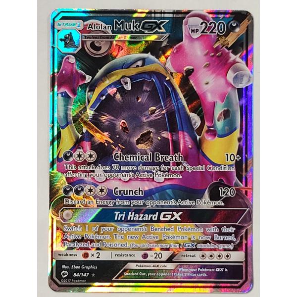 Alolan Muk GX (84/147) Ultra Holo Rare Pokemon Card From The Burning Shadows Expansion