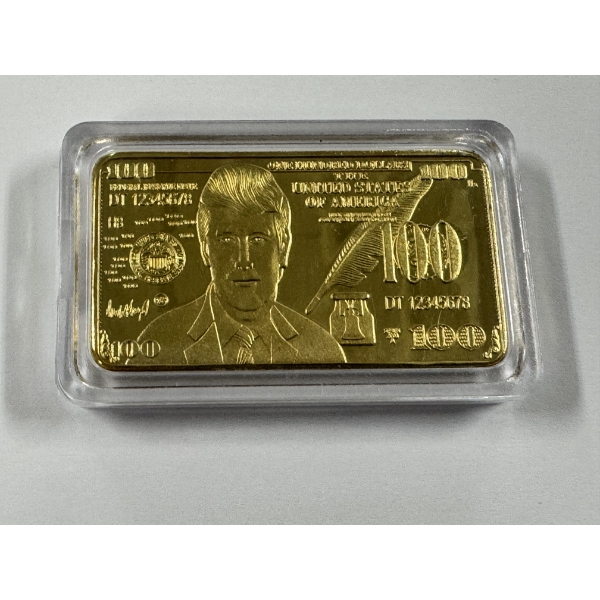 Donald Trump Presidential Gold Plated One Ounce Bar in Protective Holder - Mint