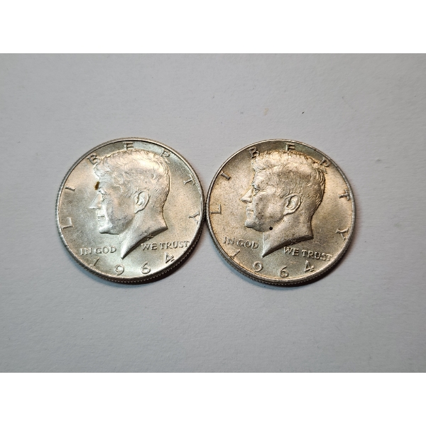 Two 1964 90% Silver Kennedy Half Dollars FV: $1.00