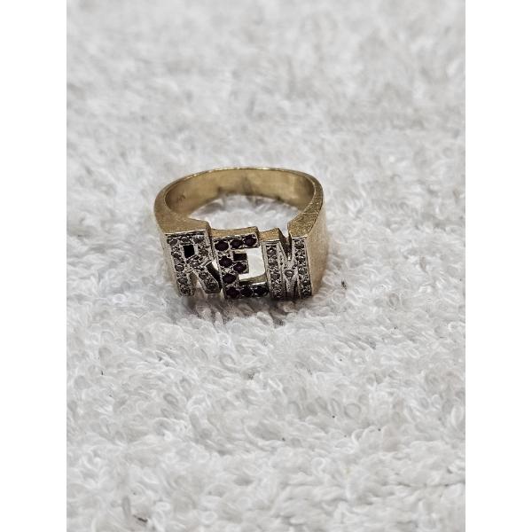 14K Yellow Gold Men's "REM" Initial Ring (Size 9) featuring Round Cut Diamonds and Rubies 12.7g