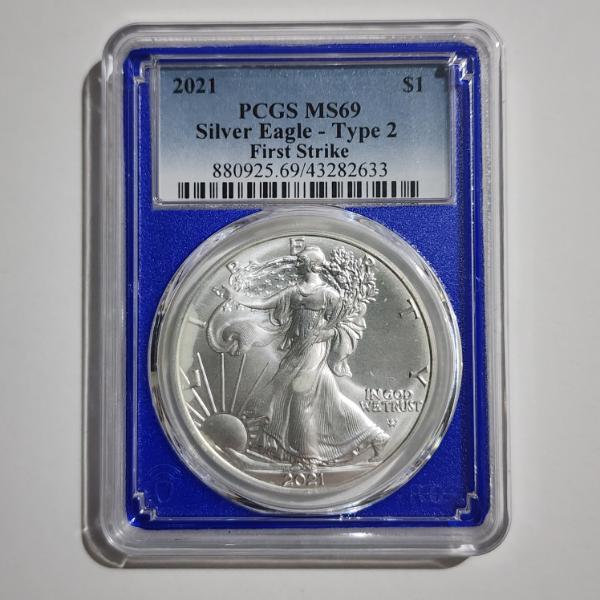 PCGS MS69 United States 2021 Silver Eagle .999 1 Oz Type 2 First Strike