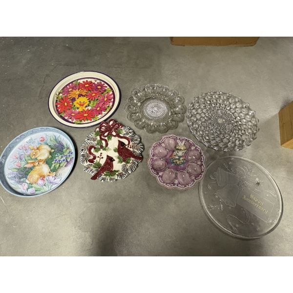 *Pick Up At Mantua Home-No Shipping Available* 7 Glass Platters - Egg Platters - Easter - Floral 