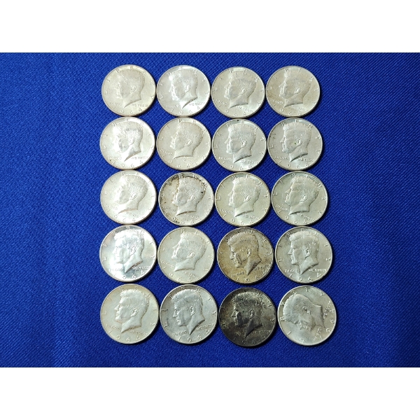 Lot of (20) 1964 Kennedy Half Dollars - 90% Silver FV: $10.00