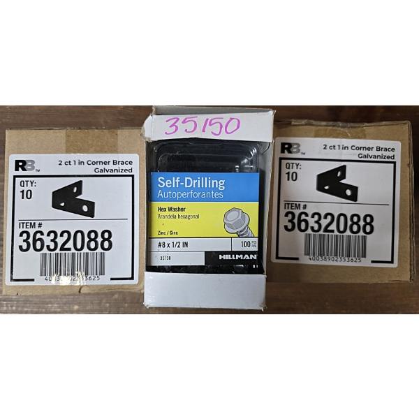 Lot of 40 1" Corner Brackets w/ Mounting Screws & 5 100-Packs #8 x 1/2" Self Drilling Hex Screws